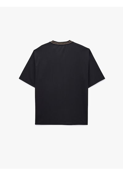 Koton V Yaka Kısa Kollu Oversize Baskılı Spor Tişört Siyah 6sam10097nk