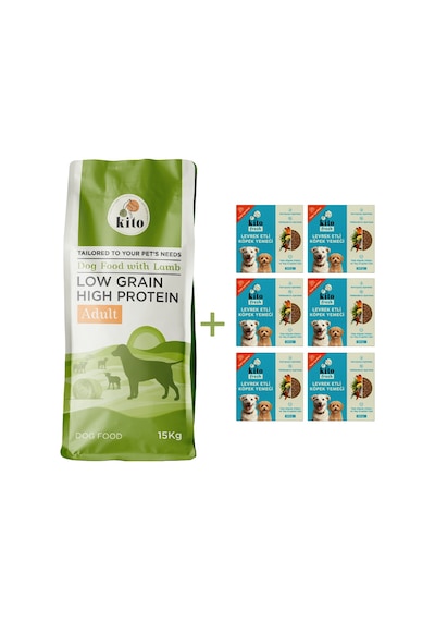 Kito Kuzu Etli Yetişkin Köpek Maması 15 KG + Kito Fresh Levrek Etli Köpek Yemeği 6'lı