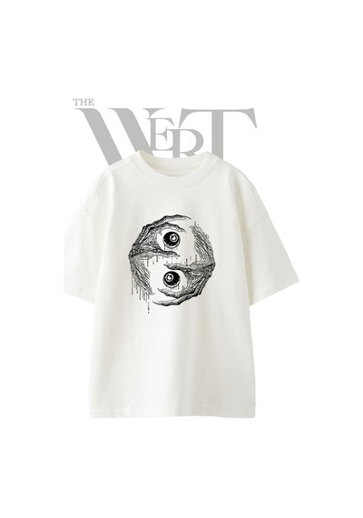 Thewert Korku Yin Yang Tasarım Baskılı Ünisex Beyaz Oversize T-shirt
