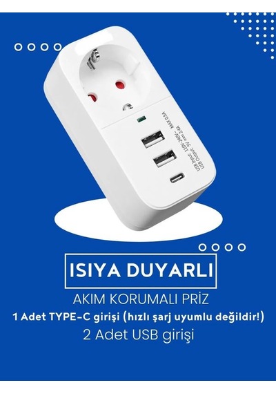 Ftr017 3in1 Termal Akım Korumalı 2usb-a 1soket 3680w 1 Pd Type