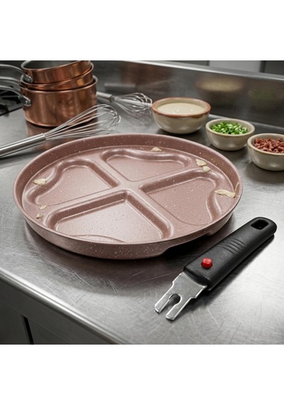 Papilla Redio Romantik 24 Cm Kalpli Pankek Ve Omlet Tavası - 4 Gözlü, Çıkarılabilir Saplı Yanmaz Yapışmaz Bölmeli Tava Pembe Çok Renkli