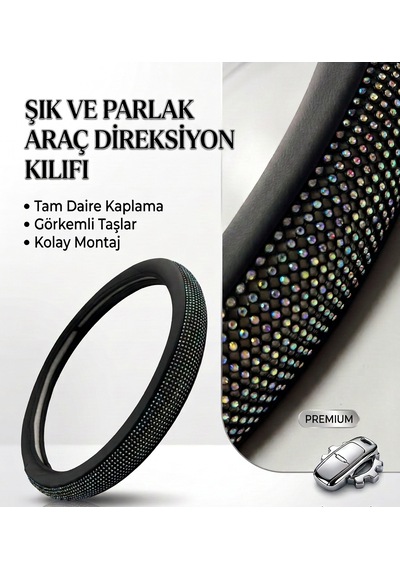 Renkli Taşlı Direksiyon Kılıfı Kadınlara Özel Taşlı Direksiyon Kılıfı Çok Renkli