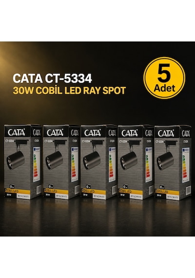 Cata Castor Ct-5334 30w Led Ray Spot 3200k Gün Işığı Siyah Cob Mağaza Vitrin Aydınlatma 5 Adet