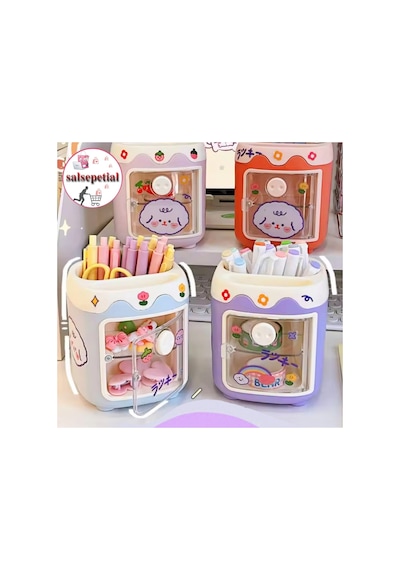Kawaii Sevimli Kalem Kutusu Masaüstü Kalemlik Kawaii Kapaklı Kalem Kutusu Masa Üstü Organizer Mavi Kapaklı