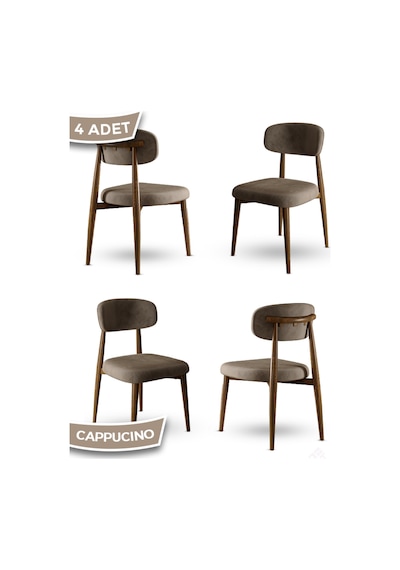 Canisa Laos Serisi 4 Adet Cappucino Mutfak Sandalyesi Ahşap Kaplama 1. Sınıf Babyface Kumaş Cappucino Sandalye Ayaklar Ahşap Kaplama