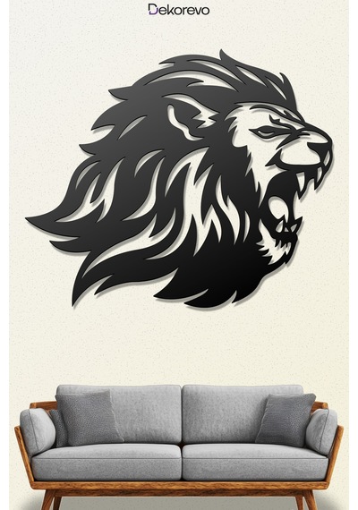 Yırtıcı Aslan Metal Duvar Tablosu - Metal Duvar Sanatı - Siyah - 40 X 50 Cm