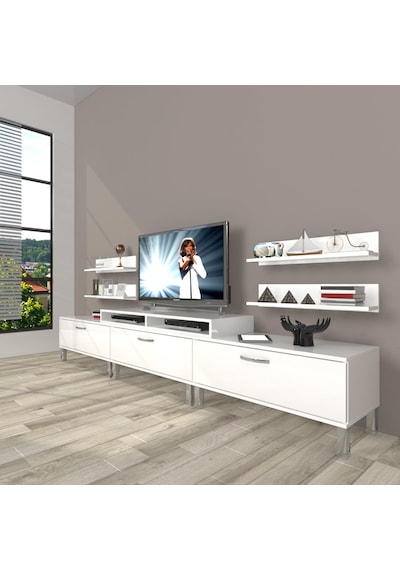 Decoraktiv Ekoflex 270r Slm Krom Ayaklı Tv Ünitesi Tv Sehpası Beyaz