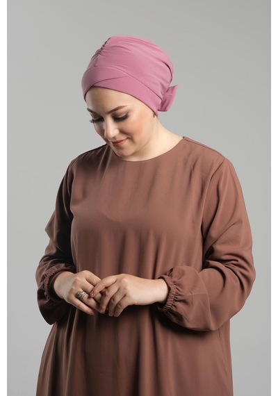 Hürrem Bone Gül Kurusu Pratik Hazır Geçmeli Fiyonklu Bone Sandy Çift Taraflı Çapraz 3007b 18 Gül Kurusu Gülkurusu