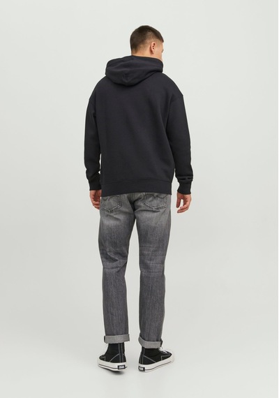Jack & Jones Kabartma Baskılı Kapüşonlu Sweatshirt - Star 12233972 Black Koyu Siyah