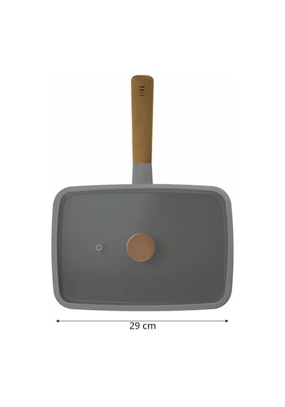 Neoflam Fika Dikdörtgen Tava 29cm Cam Kapaklı Gri