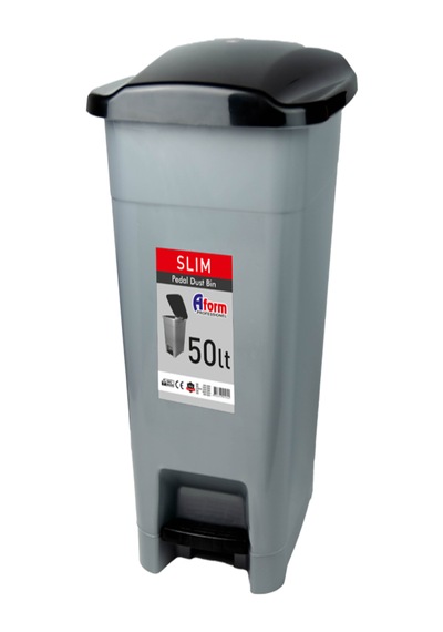 Aform Çöp Kovası Slim Pedallı 50lt Gri - Siyah