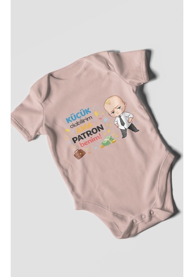 Morivokids Küçük Olabilirim Ama Patron Benim Kısa Kollu Bebek Body Pastel Pembe