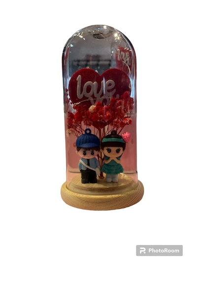 I Love You Işıklı Figürlü Cam Büyük Fanus Aşkınızı Işıltıyla