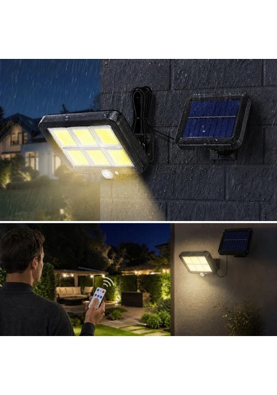 160 Led Solar Bahçe Aydınlatması, 6&amp Apos Lı Güneş Panelli Led Lamba, 5 Metre Kablolu Ve Kumandal