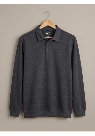Maccali Erkek Antrasit Büyük Beden Polo Yaka Battal Sweatshirt