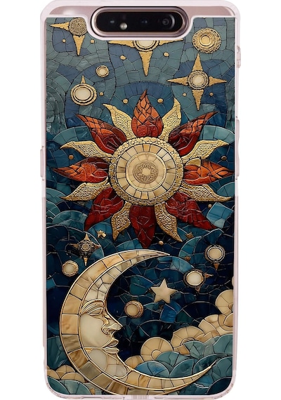 Printify Samsung Galaxy A80 İle Uyumlu Vitray Sol Ve Luna Tasarımlı Şeffaf Silikon Kılıf Şeffaf