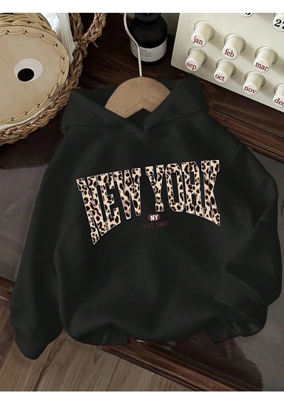 Makentmoda Genç Kızlar İçin Siyah Vintage Baskılı Kapüşonlu Kışlık Sweatshirt, Okula Dönüş Günlük Makentmoda Genç Kızlar İçin Siyah Vintage Baskılı Kapüşonlu Kışlık Sweatshirt, Okula Dönüş Günlük