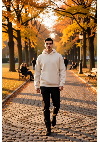 Benerly Erkek Kapüşonlu Fermuarlı Düşük Kol Uzun Kollu Kalıp Sweatshirt F Taş