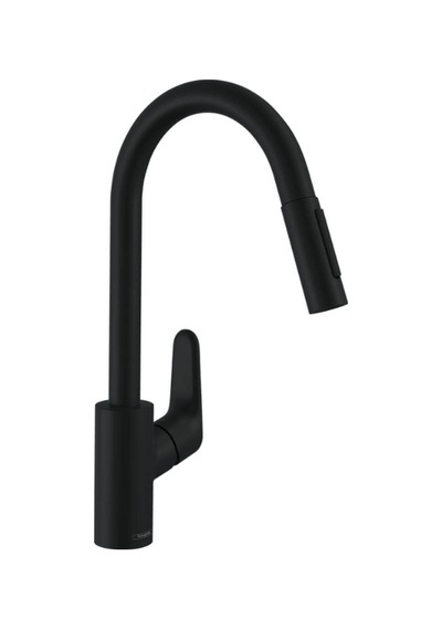 Hansgrohe Focus M41 Tek Kollu Eviye Bataryası 240, Çekilebilir El Duşu, 2jet Satin Siyah Siyah