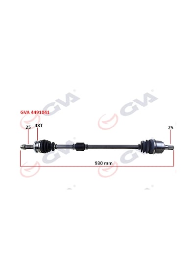 Gva Komple Aks Sağ Hyundaı İ20 1.2l G4la 08-15 Abs Li 25x25 - Abs 48 Diş Komple Boy 930mm Gva 4491041 495001j050