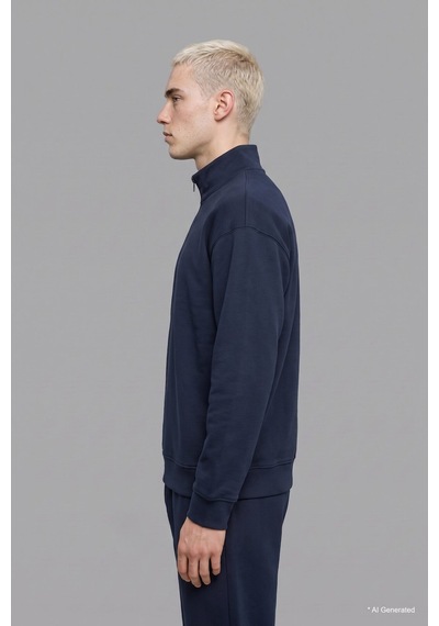 Defacto Boxy Fıt Dik Yaka Skuba Kumaş Uzun Kollu Sweatshirt E9363ax26aunv146 Lacivert-nv146