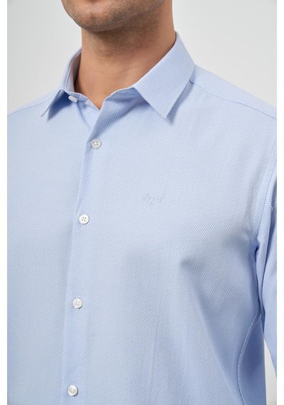 İmza Mavi Uzun Kol Kendinden Desenli Armürlü 032 Sert Yaka Classic Slim Fit Gömlek 1004245151 Mavi