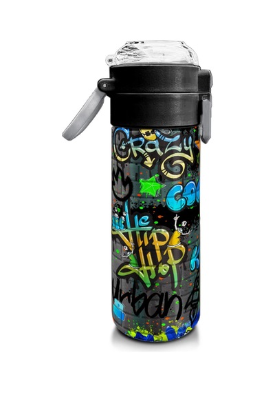 Coral High Kids Siyah Mavi Grafiti Desenli Pipetli Ve Direkt İçim Çelik Termos 500 Ml 31972 Saks Mavi