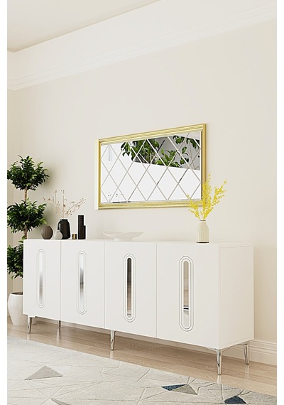 Ka1810bs Rany Konsol ,tv Sehpası Beyaz-silver 180cm
