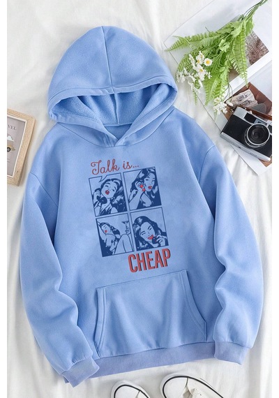Uyguntarz Cheap Baskılı Oversize Sweatshirt Bebe Mavisi