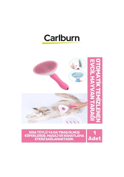Premium Otomatik Tuşlu Temizlenen Evcil Hayvan Kedi Köpek Pet Tüy Toplayıcı Tarağı - Pembe