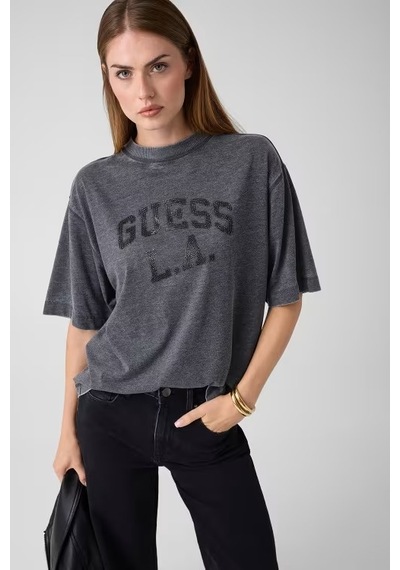 Guess Burnout Kadın Oversize T-shirt W6yı20k4335 Siyah