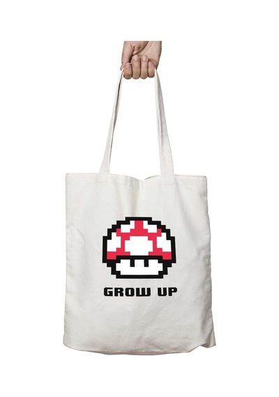 Art Hediye Mario Bros - Grow Mushroom Meme İki Tarafı Kalıcı Baskılı Yıkanabilir Okul Plaj Omuz Bez Çantası Çok Renkli