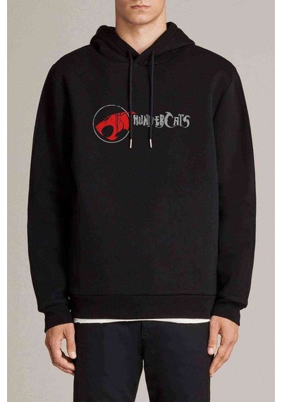 Thundercats Font Baskılı Siyah Erkek Örme Kapşonlu Sweatshirt