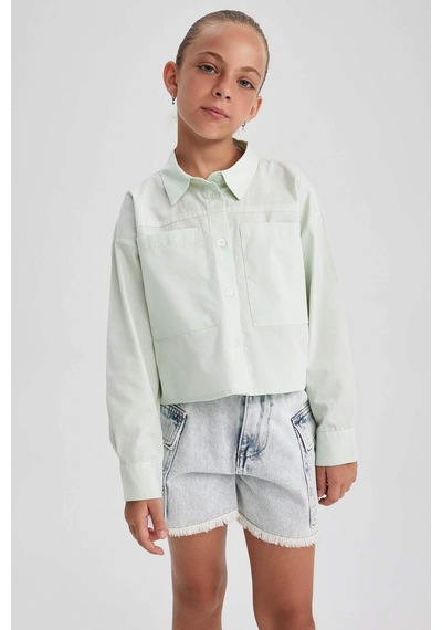 Defacto Kız Çocuk Crop Poplin Uzun Kollu Gömlek B1707a823autr368 Turkuaz
