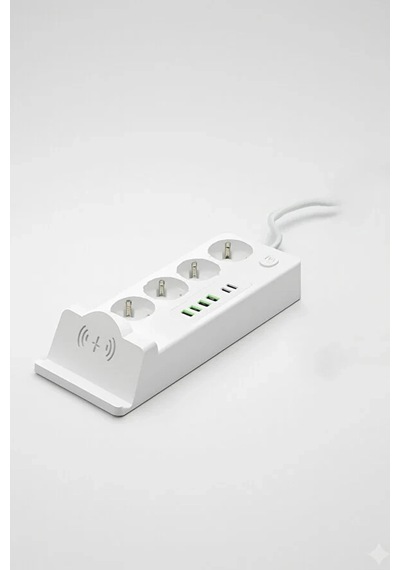 Akım Korumalı Priz Ve Masaüstü Şarj İstasyonu Kablosuz 4 Priz ,4 Usb, 2 Type-c Girişli 2 Metre 1