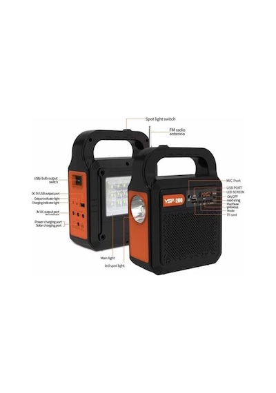 Kamp Lambası Güneş Enerjili Aydınlatma Sistemi 3ampul,powerbank,ışıldak,radyo,müzik Speaker,usb/tf 6000 Mah-gsu-200 Siyah