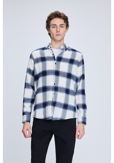 Hatemoğlu Lacivert Slim Fit Kareli Düğmeli Yaka Uzun Kollu Pamuklu Gömlek 19151010024a L16 1964079 Lacivert