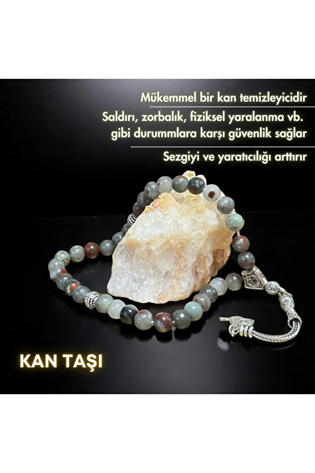 Kan Taşı Gerçek Doğal Taş Tesbih Çok Renkli