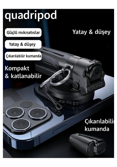 P15 Mini C Magesafe Uyumlu Selfie Çubuğu Tripod Bluetooth Uzaktan Kumandalı 360' Dönebilen Çok Amaçlı Tripod Siyah