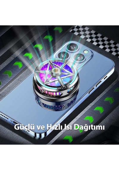 Polham Süper Hızlı Nano Soğutuculu Manyetik Mıknatıslı Telefon Soğutucu Fan, Rgb Işıklı Universal