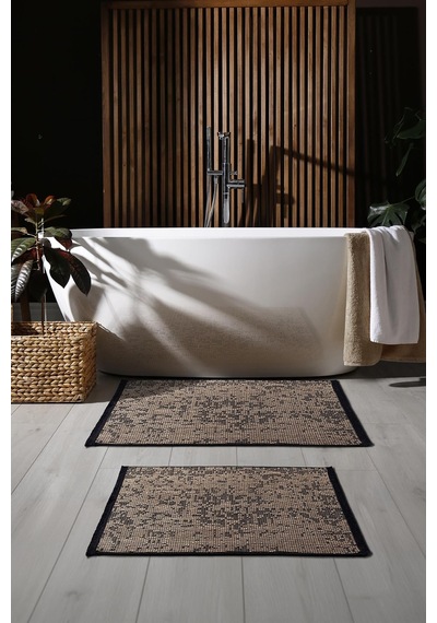 Rothi Pamuklu Kaymaz Taban Kahverengi 2'li Banyo Paspas Seti 60x100 60x50 Yıkanabilir Modern Şönil