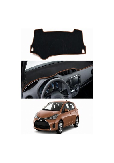 Toyota - Yaris 2011-2019 Uyumlu Torpido Koruma Kılıfı - Kahverengi Şeritli