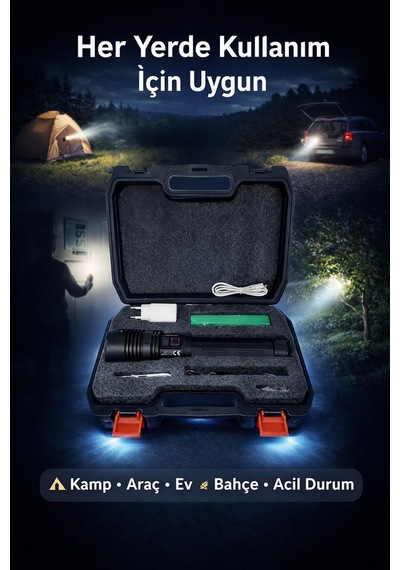 Tr 80w 8000 Lümen Zoomlu Şarjlı El Feneri, 18000 Mah Powerbank, Siyah
