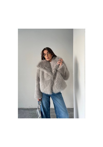 Tille Miss Dame Yumuşak Dokunuşlu Oversize Peluş Mont Açık Gri Açık Gri