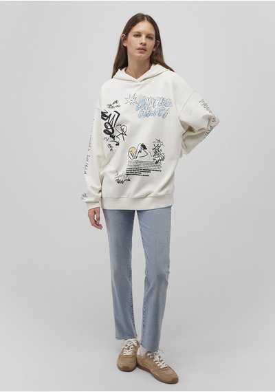 Mavi - Baskılı Kapüşonlu Beyaz Sweatshirt 1s10287-80194 Beyaz