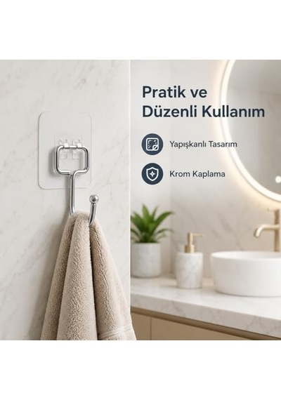 Yapışkanlı Askılık Krom Kaplama, Delmeden Montajlı Banyo Ve Mutfak Askısı, Şeffaf Yapışkan Tabanlı Metal Ask Diğer