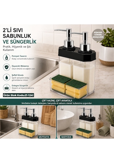 Problack Plas 99019 Sıvı Sabunluk Seti - 2'li Şeffaf Şişe, Krom Pompa Ve Süngerlikli- 24'li Paket Diğer