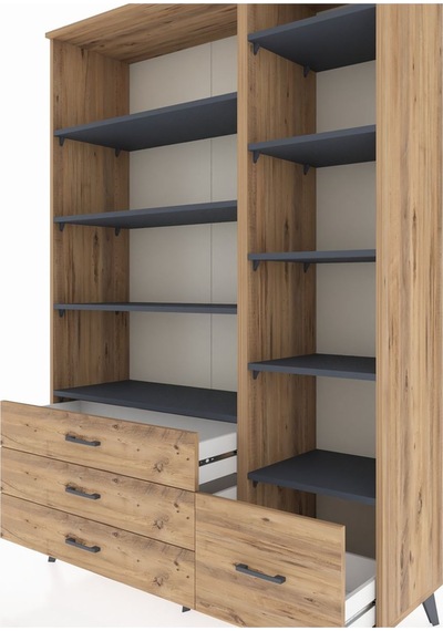 Hyperion Dolap 9 Raflı 4 Çekmeceli 132x44x195 Çam-antrasit/çam Çam