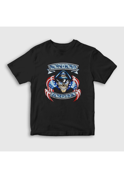 Presmono Unisex Çocuk Forever Bon Jovi T-shirt Siyah