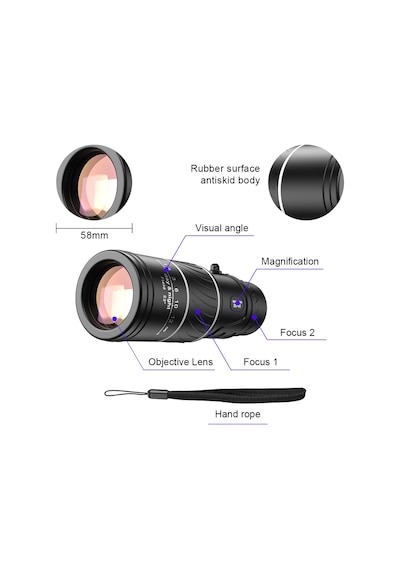 Dürbün Monocular Monoküler  Teleskop Profesyonel Zoom 16x52 Siyah